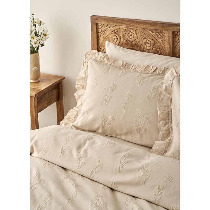 Bella Maison %100 Pamuk Daisy Jakarlı Çift Kişilik Yatak Örtüsü Seti Bej (240x260 Cm) Bej