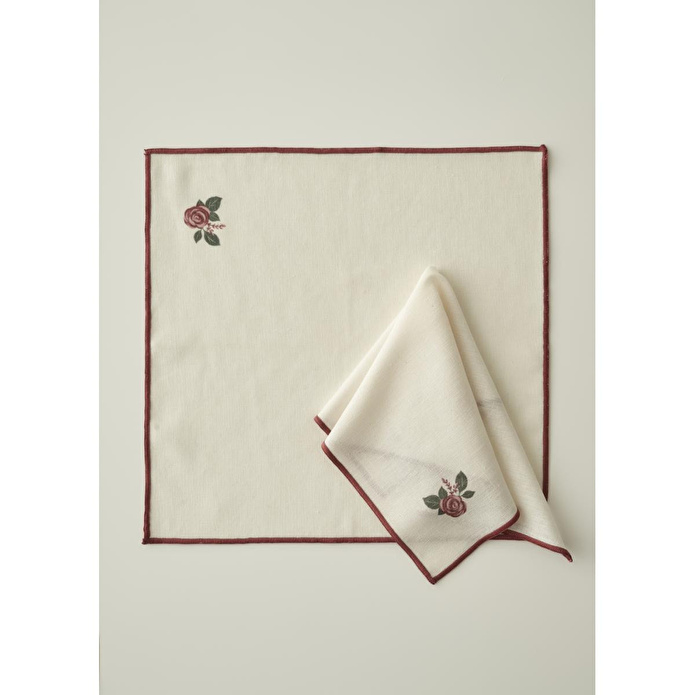 Bella Maison Rose Baskılı Peçete Krem (40x40 Cm) Krem