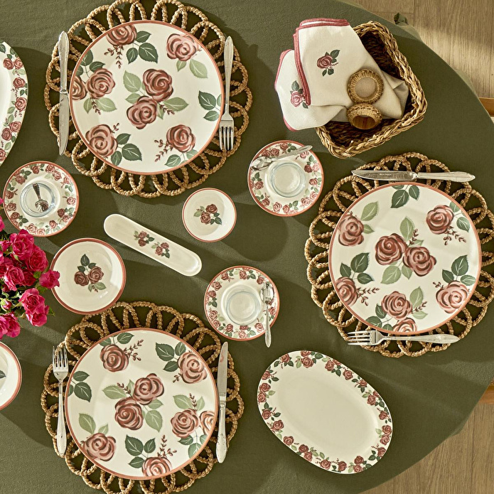 Bella Maison Rose Porselen 26 Parça 6 Kişilik Kahvaltı Takımı Çok Renkli