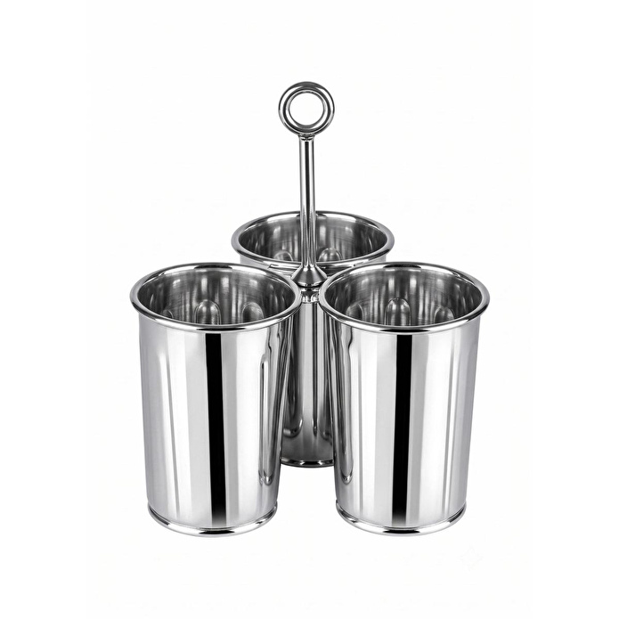 The Mia Krom 3 Bölmeli Kulplu Galvaniz Sunumluk 25 Cm