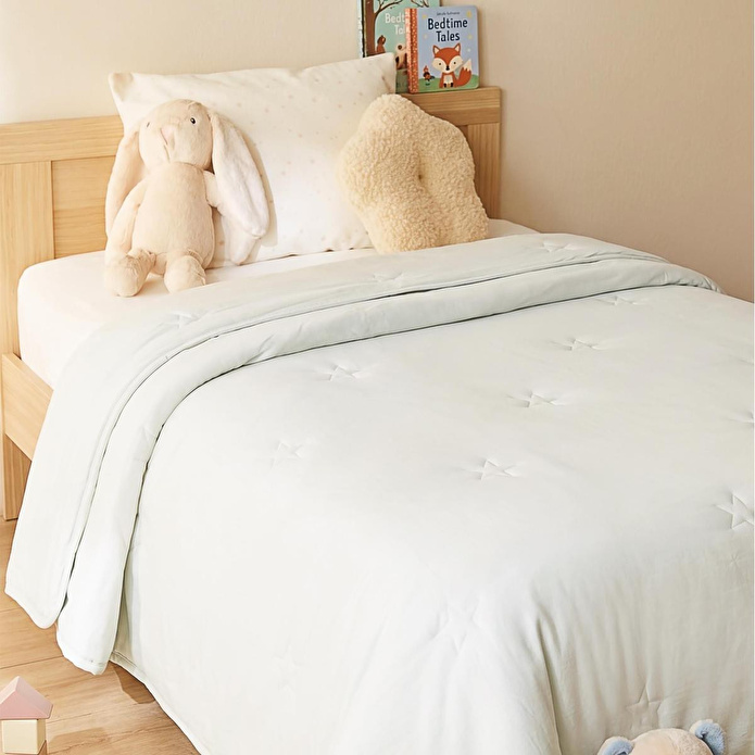Ocean Home Textile %100 Pamuk Penye Mavi Yıldız Nakışlı Çocuk Tek Kişilik Çok Amaçlı Örtü 155 X 215 Cm