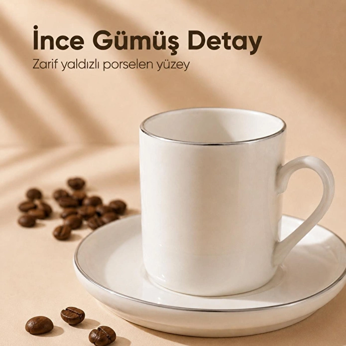 Vienev Porselen 6 Kişilik Kahve Fincan Takımı 12 Parça Sade Kahve Seti