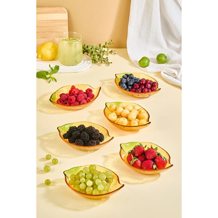 Lora Bianca Citrus 6'lı Limon Formlu Cam Mini Çerez/meyve/meze Kasesi Seti