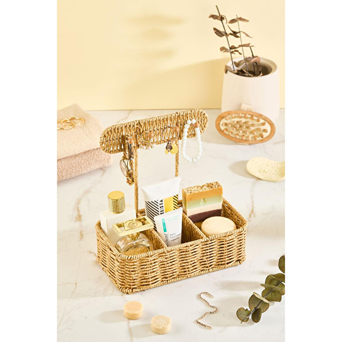Lora Bianca Rattan Görünümlü Askılı 3 Bölmeli Çok Amaçlı Takı Ve Kozmetik Organizer