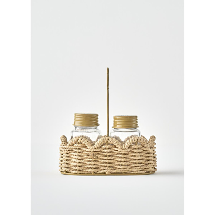 Bella Maison Scallop Cam Tuzluk Biberlik Seti Naturel (16,5x9,5x18 Cm) Koyu Bej