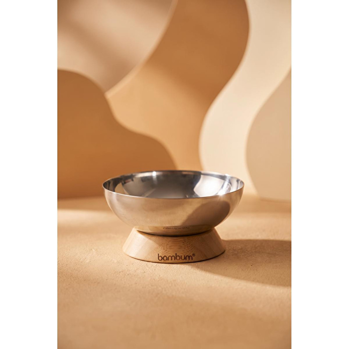Bambum Mina - Bambu Altlıklı Çelik Sunum Tabağı 12cm