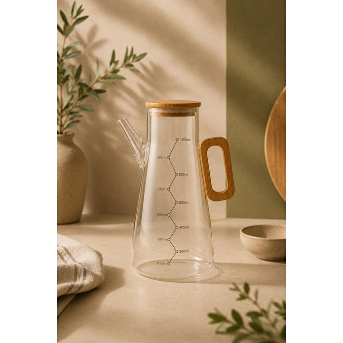 Bambum Olivra Bambu Kapaklı Cam Yağdanlık 1000ml