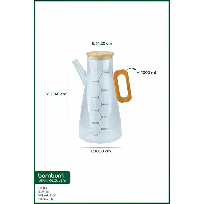 Bambum Olivra Bambu Kapaklı Cam Yağdanlık 1000ml