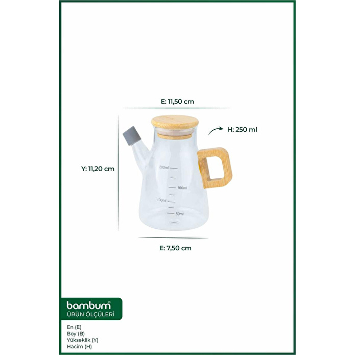 Bambum Pamera Bambu Kapaklı Cam Yağdanlık 250ml
