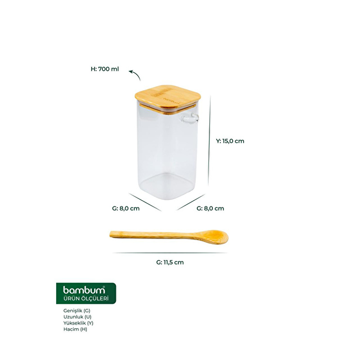 Bambum Spicy - Kaşıklı Cam Saklama Kabı 15cm