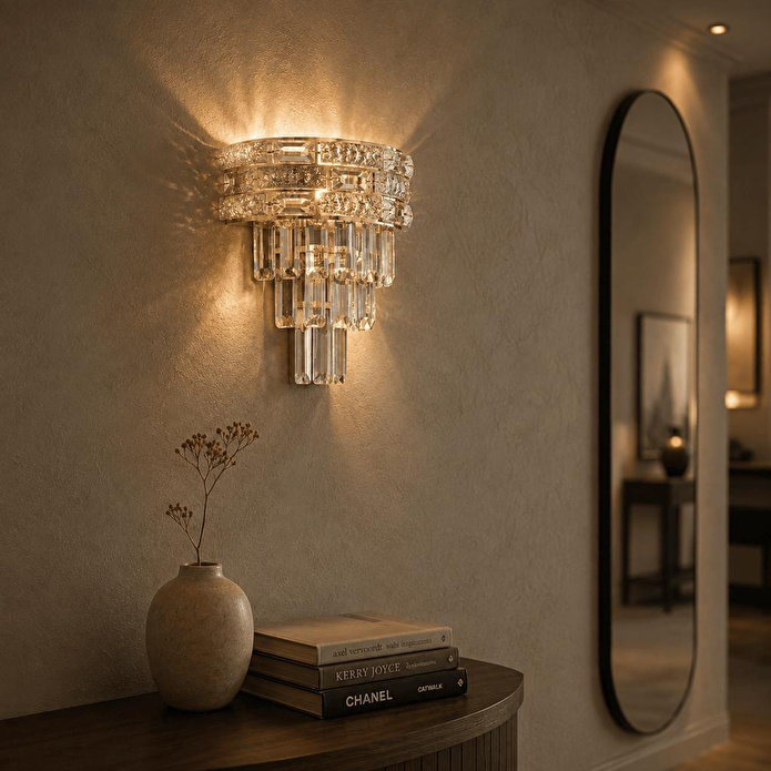 Apliqa Dolares Gold 40 Watt Kristal Taşlı Duvar Lambası Salon Aplik