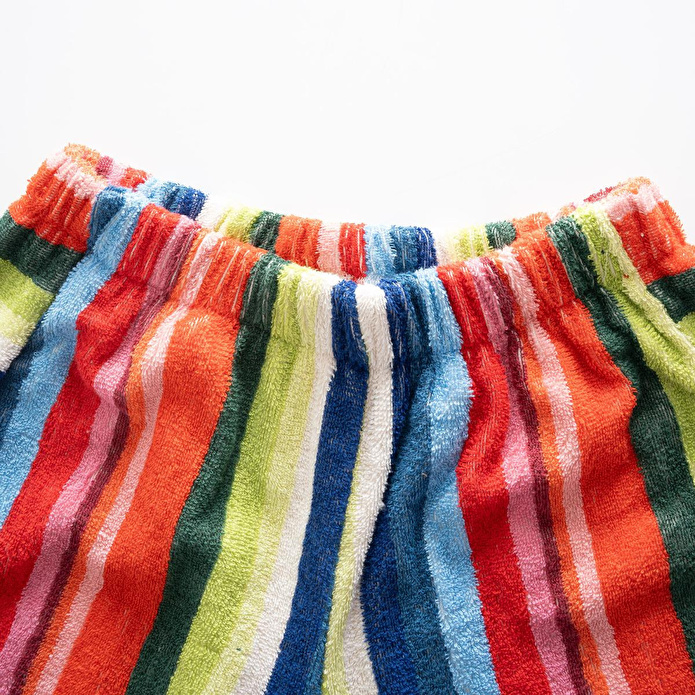 Green Black Stripe Red Kadın Havlu Şortlu Takım %100 Pamuk Renkli Standart