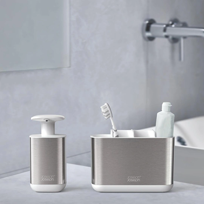 Joseph Joseph 2 Li Sıvı Sabunluk Ve Lavabo Düzenleme Seti - Beyaz Çelik