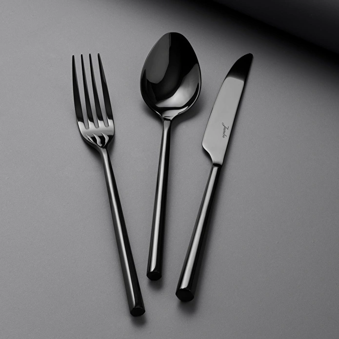 Jumbo 1001 Titanyum Siyah 12 Kişilik 84 Parça Çatal Kaşık Bıçak Takımı