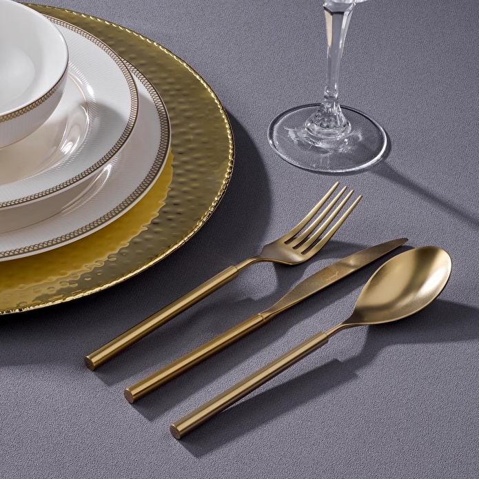 Jumbo 6000 Roller Full Mat Titanyum Gold 12 Kişilik 84 Parça Çatal Kaşık Bıçak Takımı