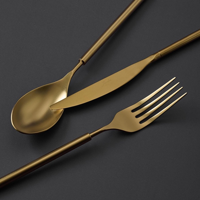 Jumbo 6000 Roller Full Mat Titanyum Gold 12 Kişilik 84 Parça Çatal Kaşık Bıçak Takımı