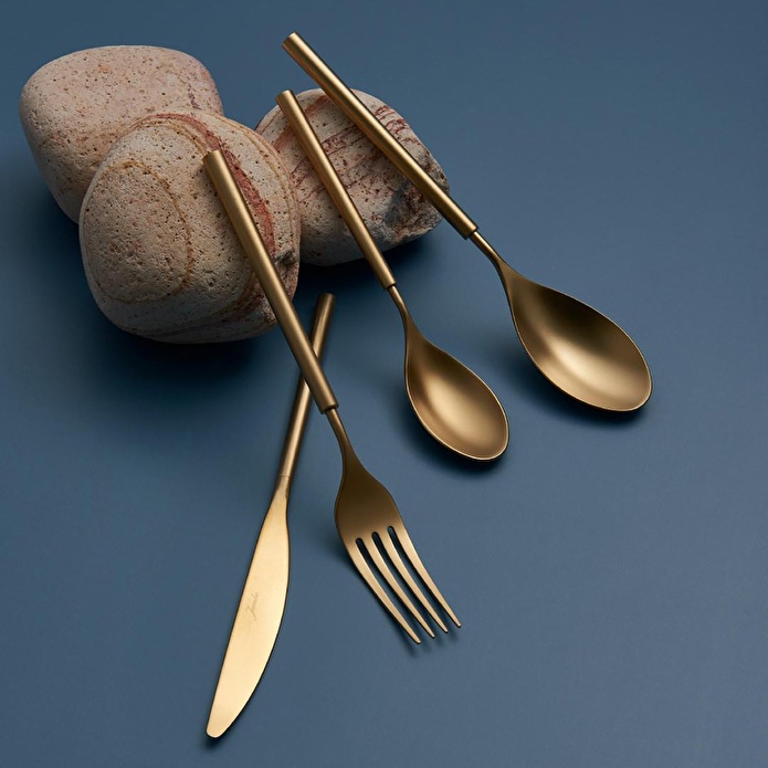 Jumbo 6000 Roller Full Mat Titanyum Gold 12 Kişilik 84 Parça Çatal Kaşık Bıçak Takımı