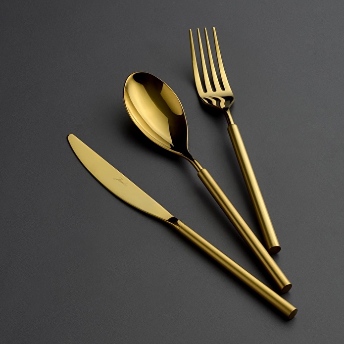 Jumbo 6000 Roller Titanyum Mat Gold 12 Kişilik 84 Parça Çatal Kaşık Bıçak Takımı