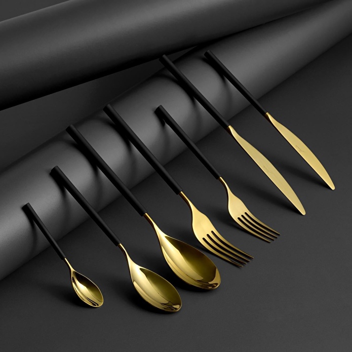 Jumbo 6000 Roller Siyah Titanyum Gold 84 Parça 12 Kişilik Çatal Kaşık Bıçak Seti