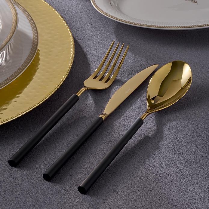 Jumbo 6000 Roller Siyah Titanyum Gold 84 Parça 12 Kişilik Çatal Kaşık Bıçak Seti