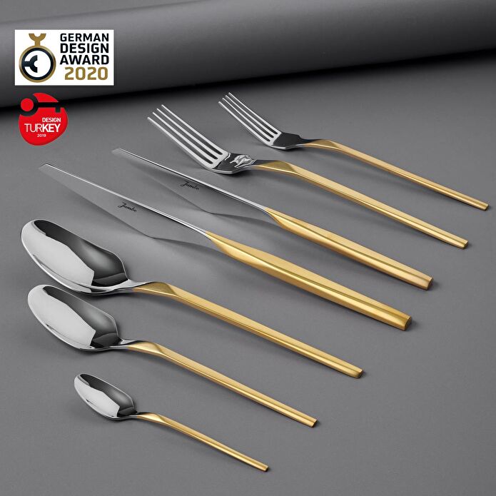 Jumbo 5100 Quartz Mat Altın 12 Kişilik 84 Parça Çatal Kaşık Bıçak Takımı