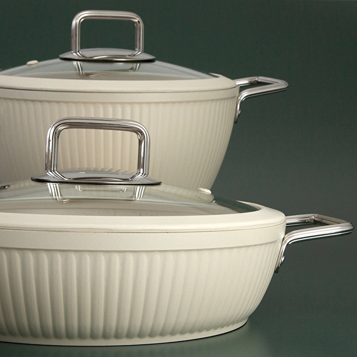 Jumbo Dublin Cream 7 Parça İndüksiyon Tabanlı Granit Tencere Seti