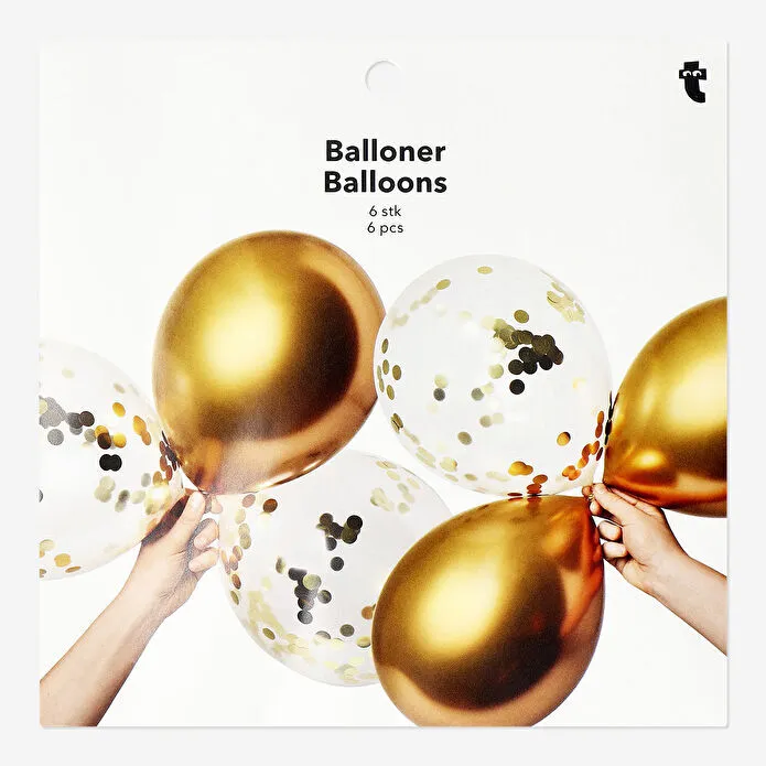 Flying Tiger Copenhagen 6'lı Gold Detaylı Konfetili Balon Seti