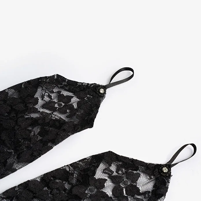 Flying Tiger Copenhagen Gotik Temalı Siyah Uzun Nakışlı Eldiven