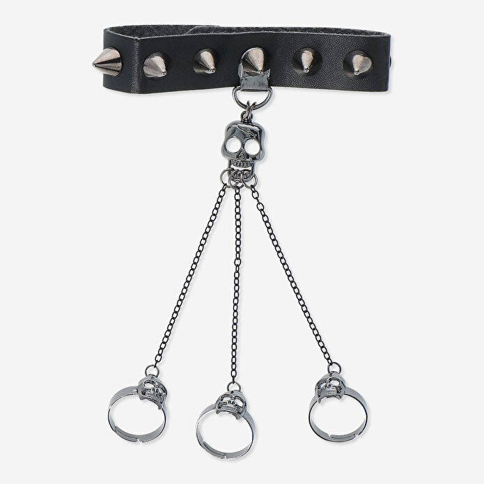 Flying Tiger Copenhagen Kurukafa Yüzüklü, Zincirli ve Zımbalı Siyah Bileklik