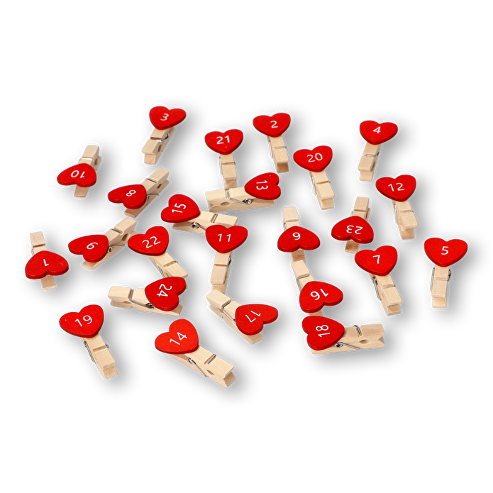 Flying Tiger Copenhagen 24'lü Kırmızı Kalpli Ahşap Mini Mandal Seti