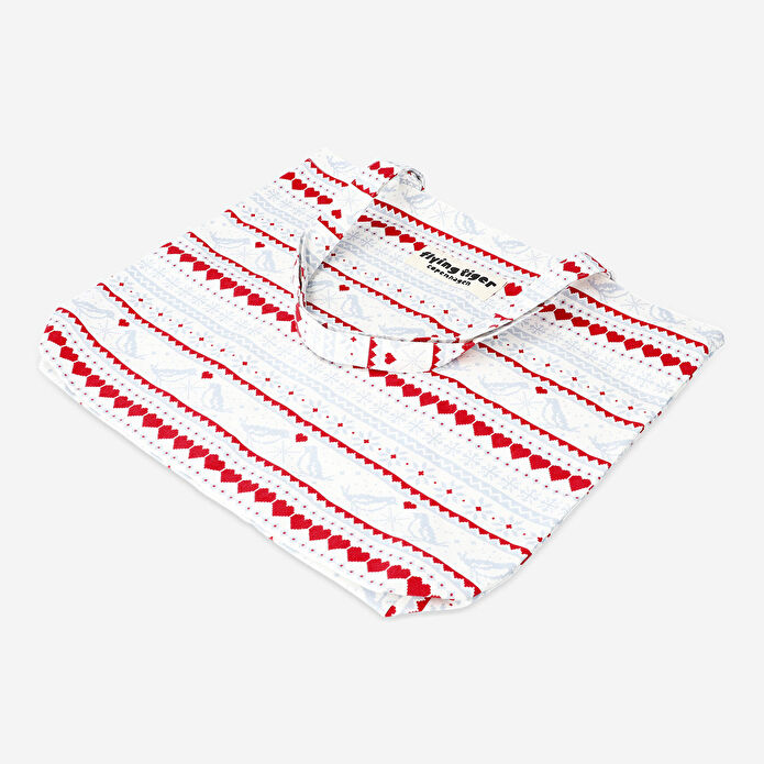 Flying Tiger Copenhagen Yılbaşı Desenli Kırmızı Beyaz Bez Çanta