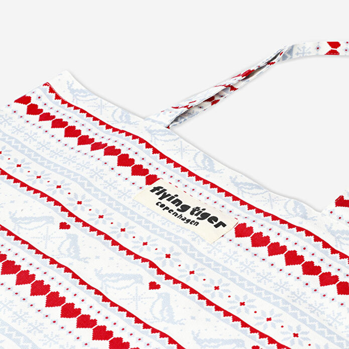 Flying Tiger Copenhagen Yılbaşı Desenli Kırmızı Beyaz Bez Çanta