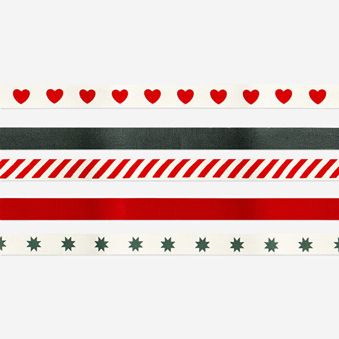 Flying Tiger Copenhagen 5'li Yılbaşı Temalı Kırmızı Yeşil Beyaz Pamuklu Kurdele Seti