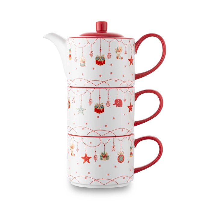 Jumbo New Year Janus Teapot ve 2'li Bardak Seti