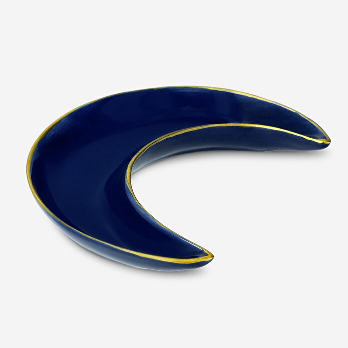 Flying Tiger Copenhagen Koyu Mavi Ay Şekilli Seramik Takı Tabağı