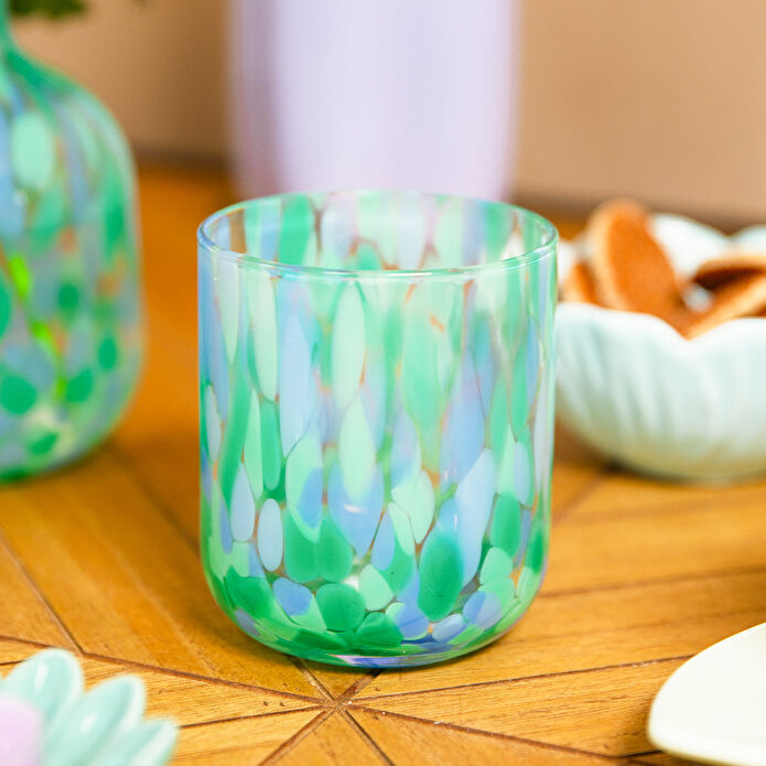 Flying Tiger Copenhagen Mavi Yeşil Puantiyeli Cam Bardak 340 ml