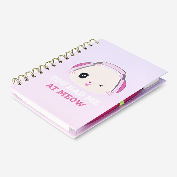 Flying Tiger Copenhagen Kedi Desenli Pembe Spiralli Kalemli Defter