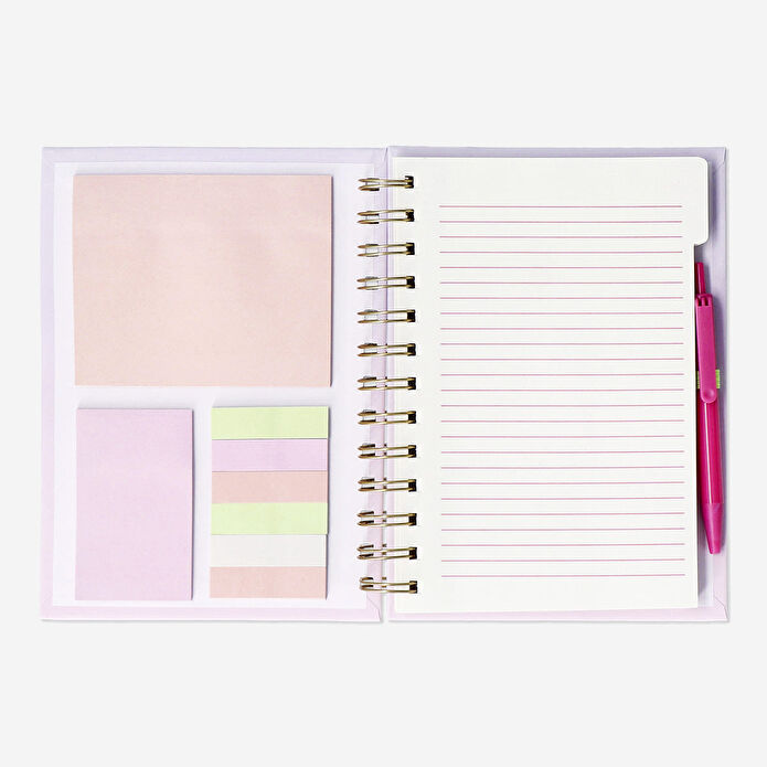 Flying Tiger Copenhagen Kedi Desenli Pembe Spiralli Kalemli Defter