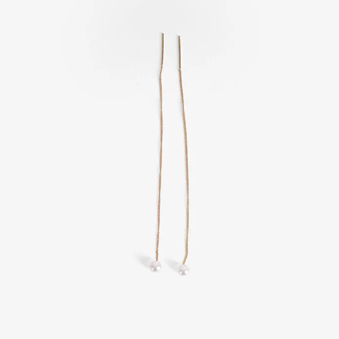 Flying Tiger Copenhagen İnci Detaylı Uzun Gold Küpe