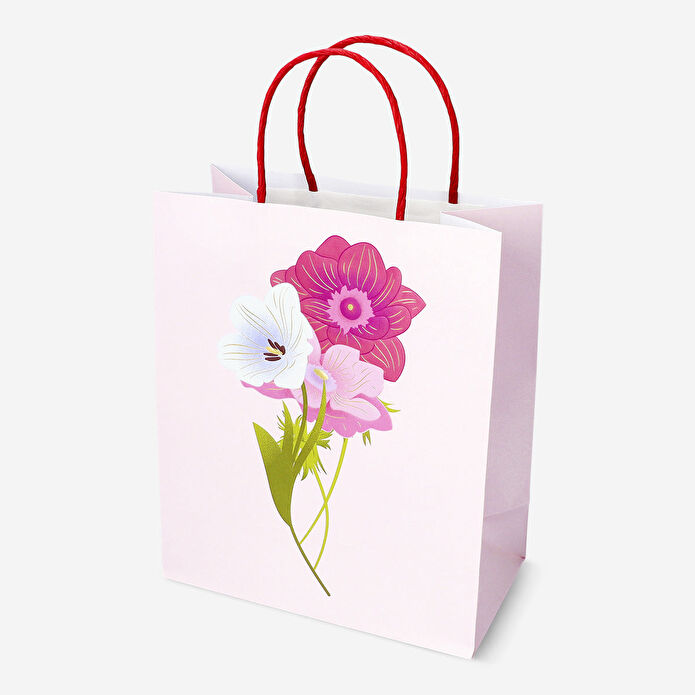 Flying Tiger Copenhagen Pembe Çiçek Desenli Kağıt Hediye Çantası