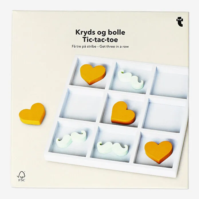 Flying Tiger Copenhagen Bıyık ve Kalp Şekilli Ahşap Üç Taş Oyunu