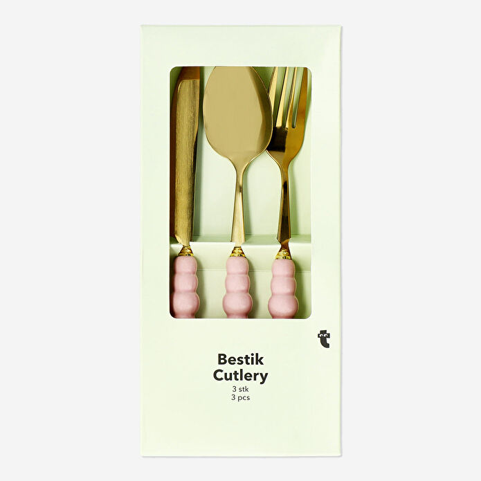 Flying Tiger Copenhagen Pembe Tek Kişilik Gold Çatal Kaşık Bıçak Seti