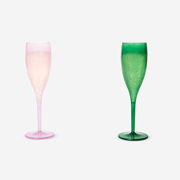 Flying Tiger Copenhagen 2'li Pembe Yeşil Plastik Flüt Kadeh