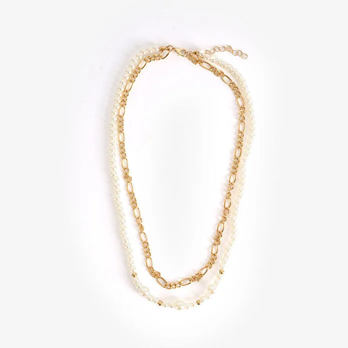 Flying Tiger Copenhagen 2'li İnci Detaylı Gold Kolye Seti