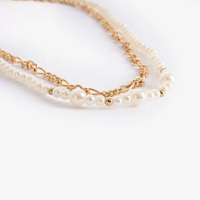 Flying Tiger Copenhagen 2'li İnci Detaylı Gold Kolye Seti