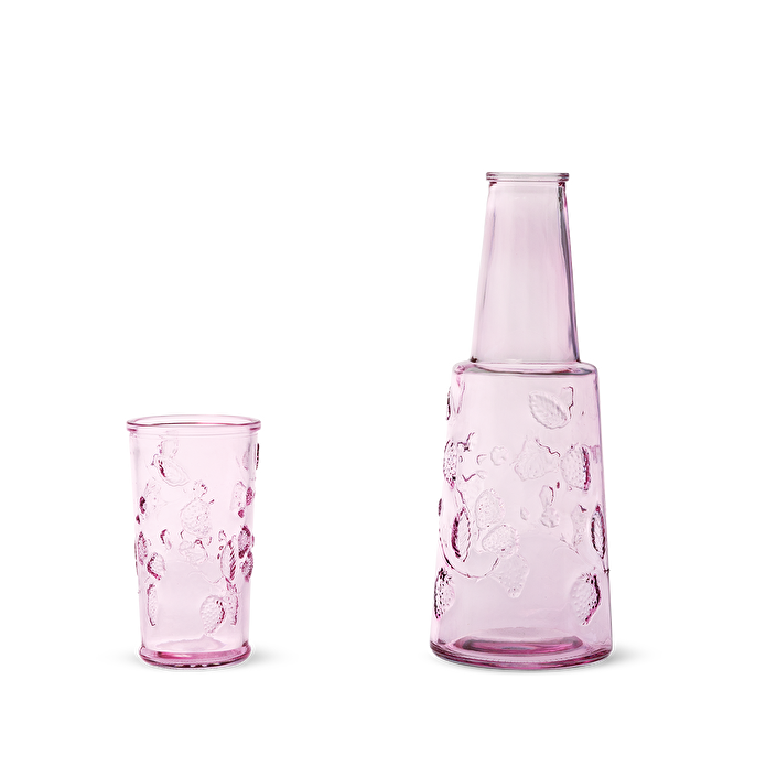 Flying Tiger Copenhagen Pembe Cam Bardaklı Baş Ucu Sürahisi