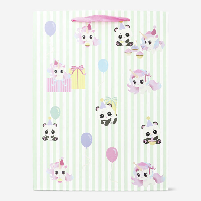 Flying Tiger Copenhagen Hayvan Desenli Yeşil Çizgili Kağıt Hediye Poşeti