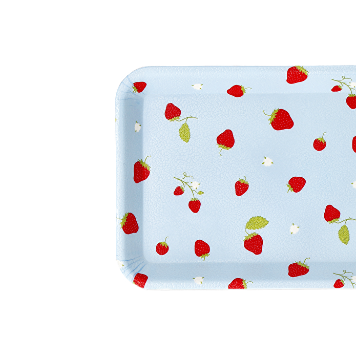 Flying Tiger Copenhagen Çilek Desenli Mavi Plastik Küçük Tepsi