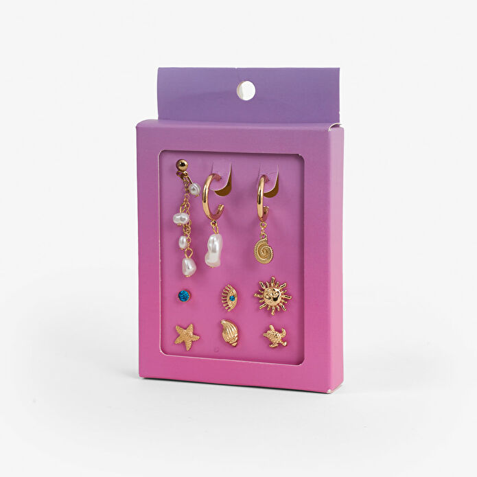 Flying Tiger Copenhagen 9'lu İncili Deniz Kabuğu Detaylı Küpe Seti