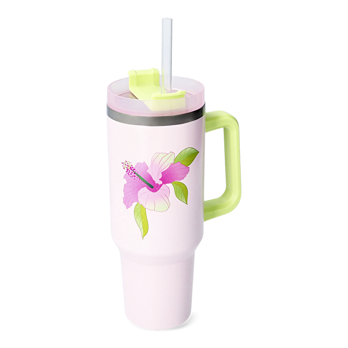 Flying Tiger Copenhagen Çiçek Desenli Pembe Pipetli Matara